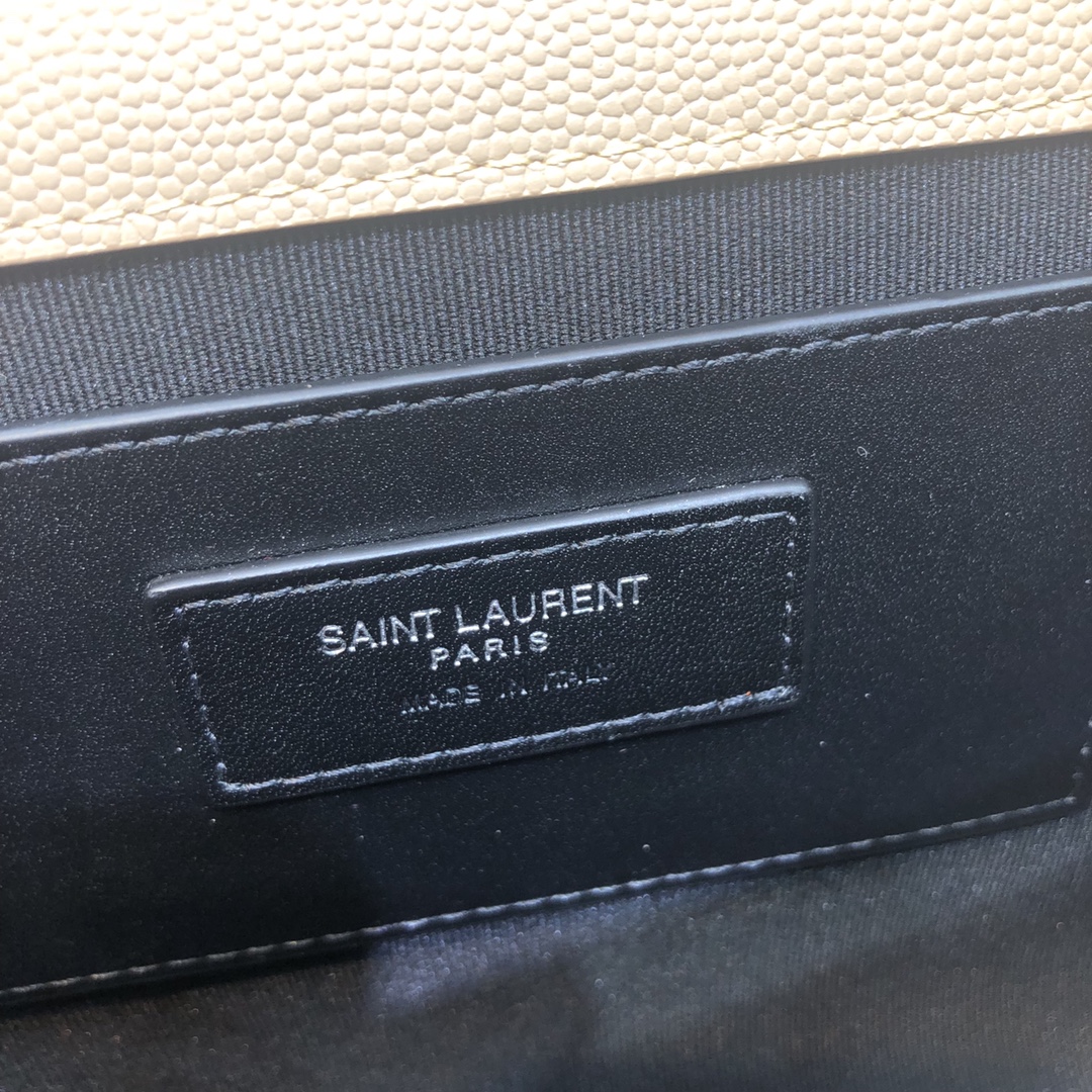 Saint Laurent Kate Medium Grain Calfskin Shoulder Bag Handbag Apricot 364021 Silver